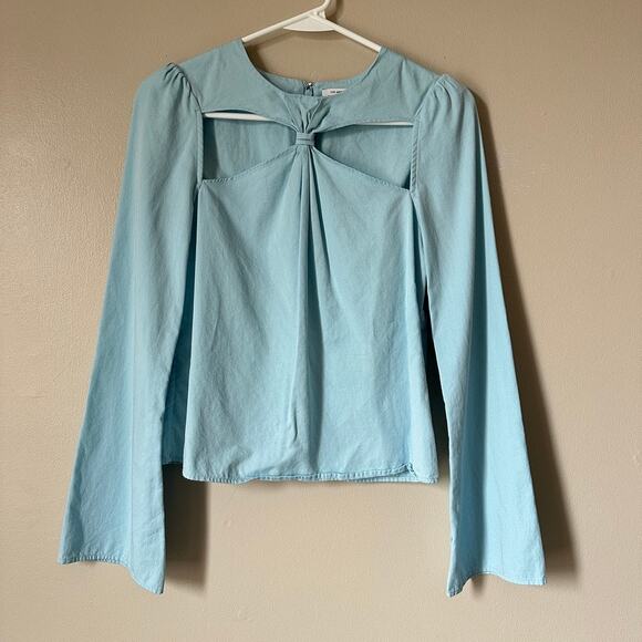 & Other Stories Tops - & Other Stories Womens 4 Light Blue Twist Detail Cut Out Long Sleeve Blouse
